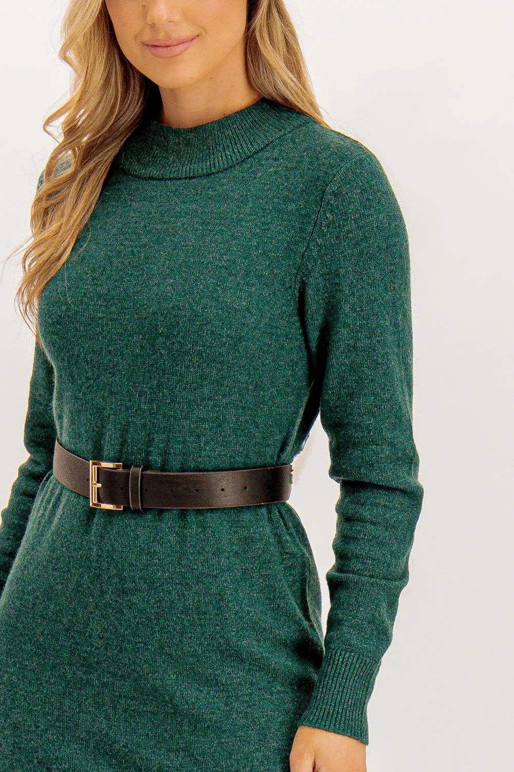 Viril Crew Neck Pine Green Knit Dress Perfect Day-to-Night Summer Friendly