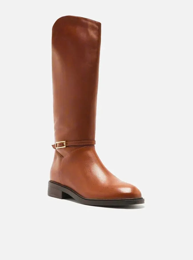Mckenna Leather Wide  Block Boot Comfortable Touch Classic Appeal