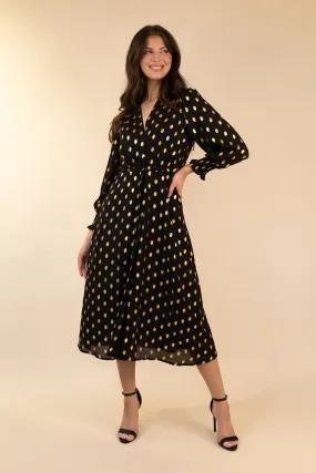 Comfy Design Nordic Calm Megan Chiffon Black & Gold Print Dress