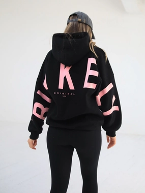 Members Isabel Oversized Hoodie - Black & Pink Anti Fade Technology