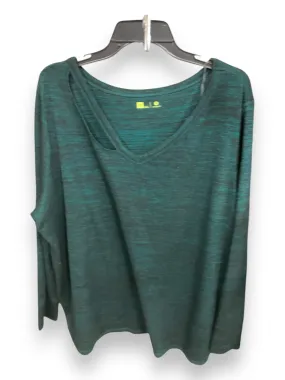 Layered Collar Design Athletic Top Long Sleeve Crewneck By Xersion In Black & Green, Size: 2x