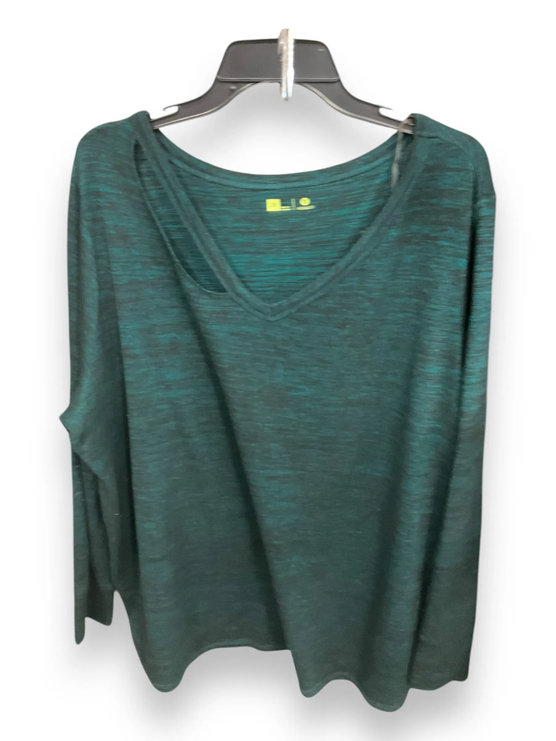 Layered Collar Design Athletic Top Long Sleeve Crewneck By Xersion In Black & Green, Size: 2x