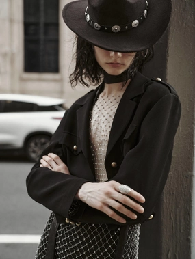 Durable Binding Metal Button Cropped Jacket