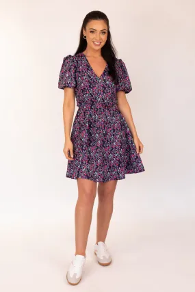 Michelle Navy & Pink Floral Ditsy Print Dress Subtle Finish