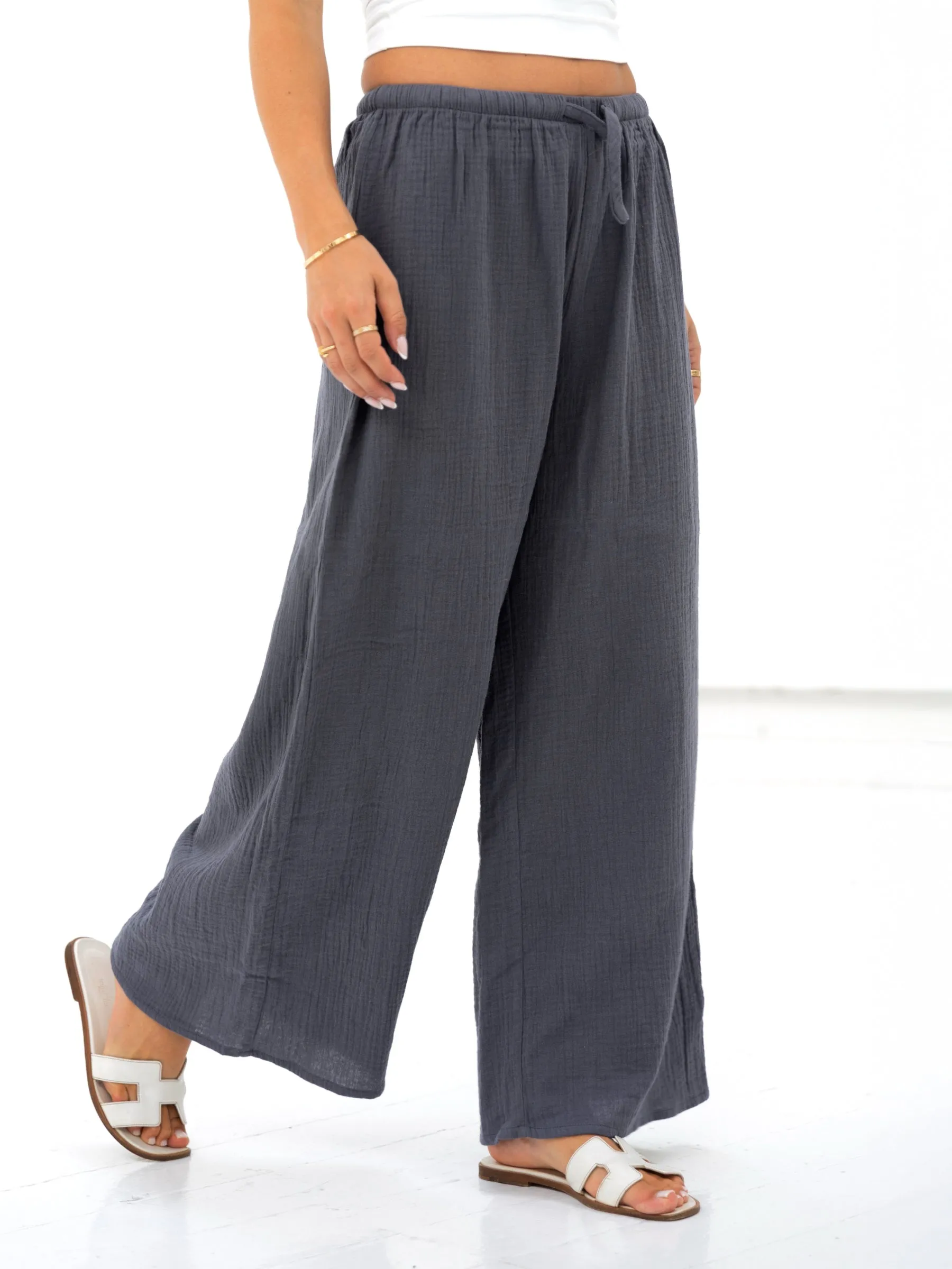 Mila Wide Leg Trousers - Charcoal Simple Comfort Outdoor Adventure Earthy