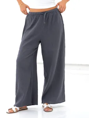 Mila Wide Leg Trousers - Charcoal Office Wear Modern Rainy Day