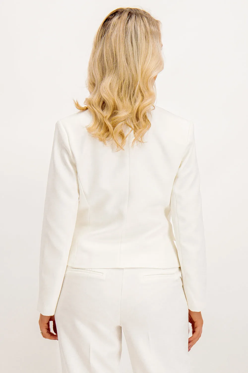 Hypoallergenic Fiber Filling Joan White Button Cropped Blazer