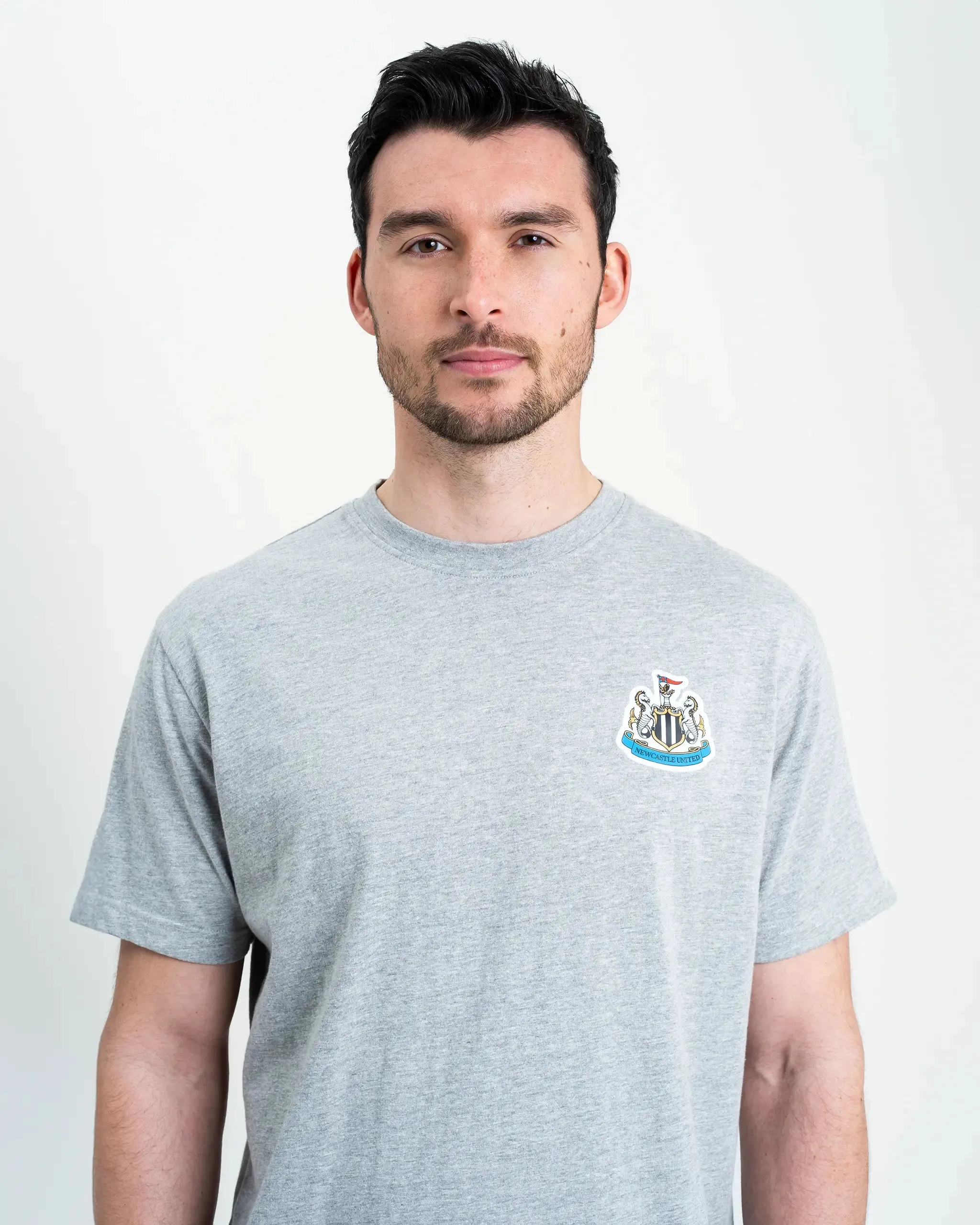 VintageWashEffect Basic Comfort Newcastle United Men's Grey Marl Terrace Crest T-Shirt