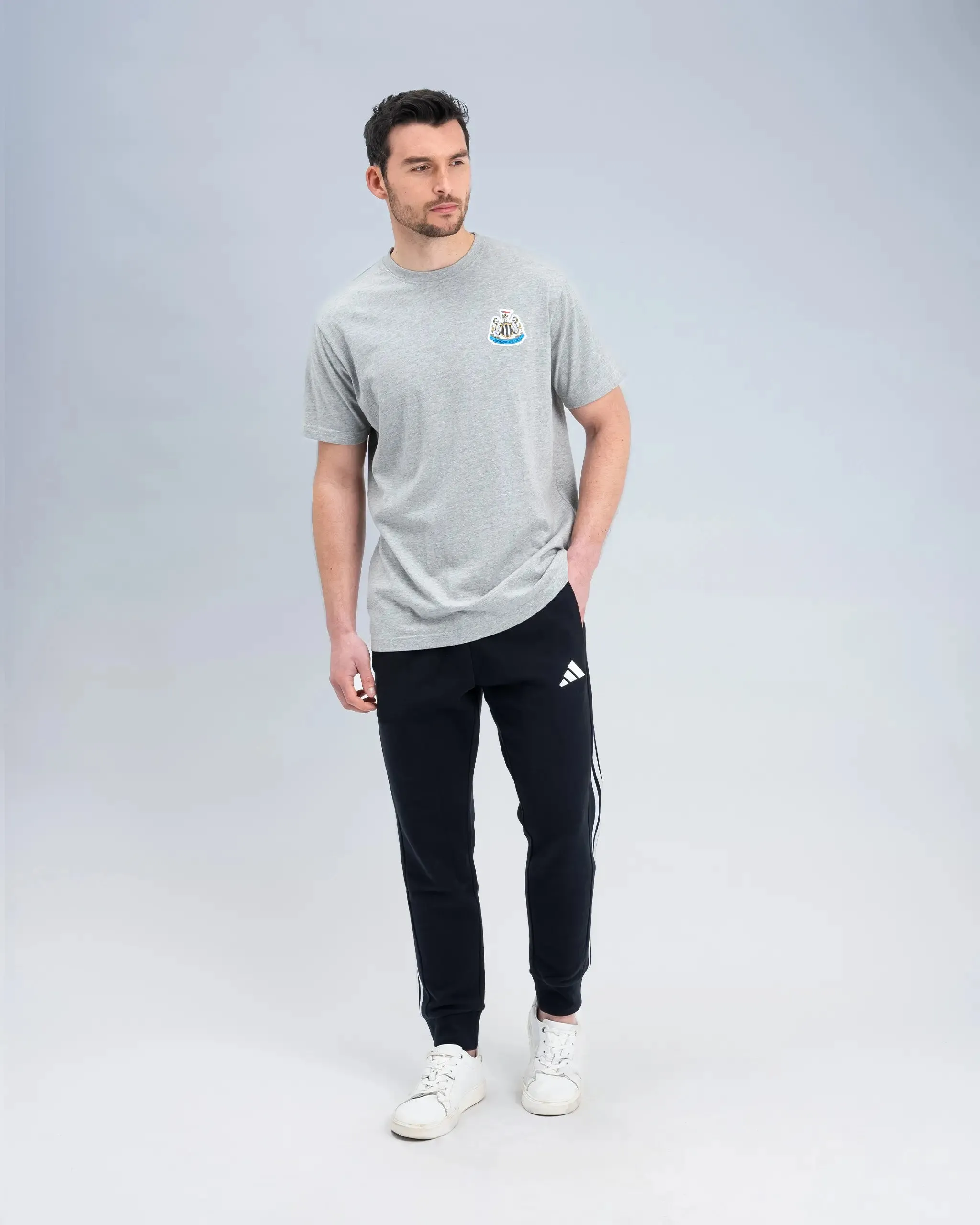 Newcastle United Men's Grey Marl Terrace Crest T-Shirt Wrinkle-Free