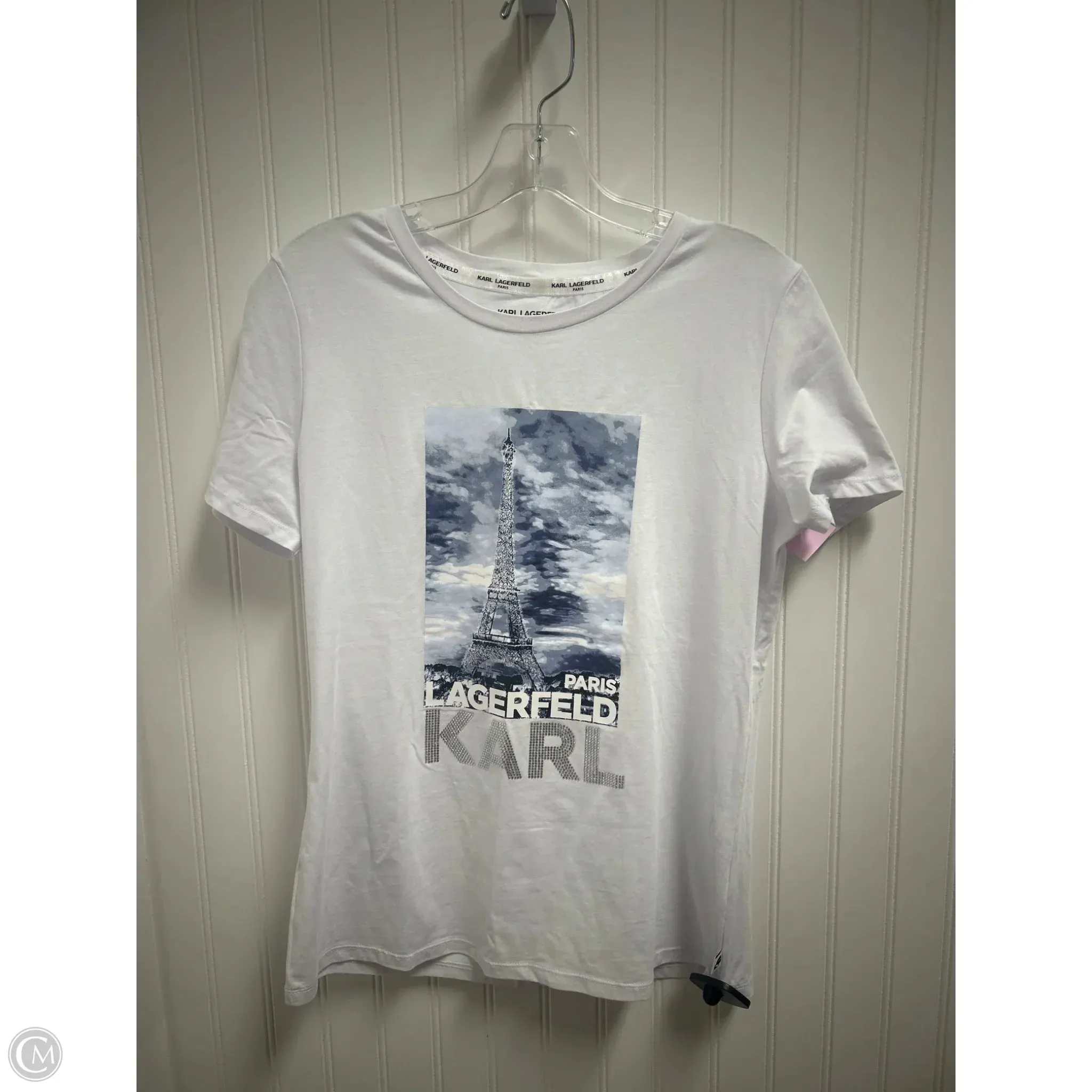 Modern Smart cotton material Top Short Sleeve Designer By Karl Lagerfeld In White, Size: Sp