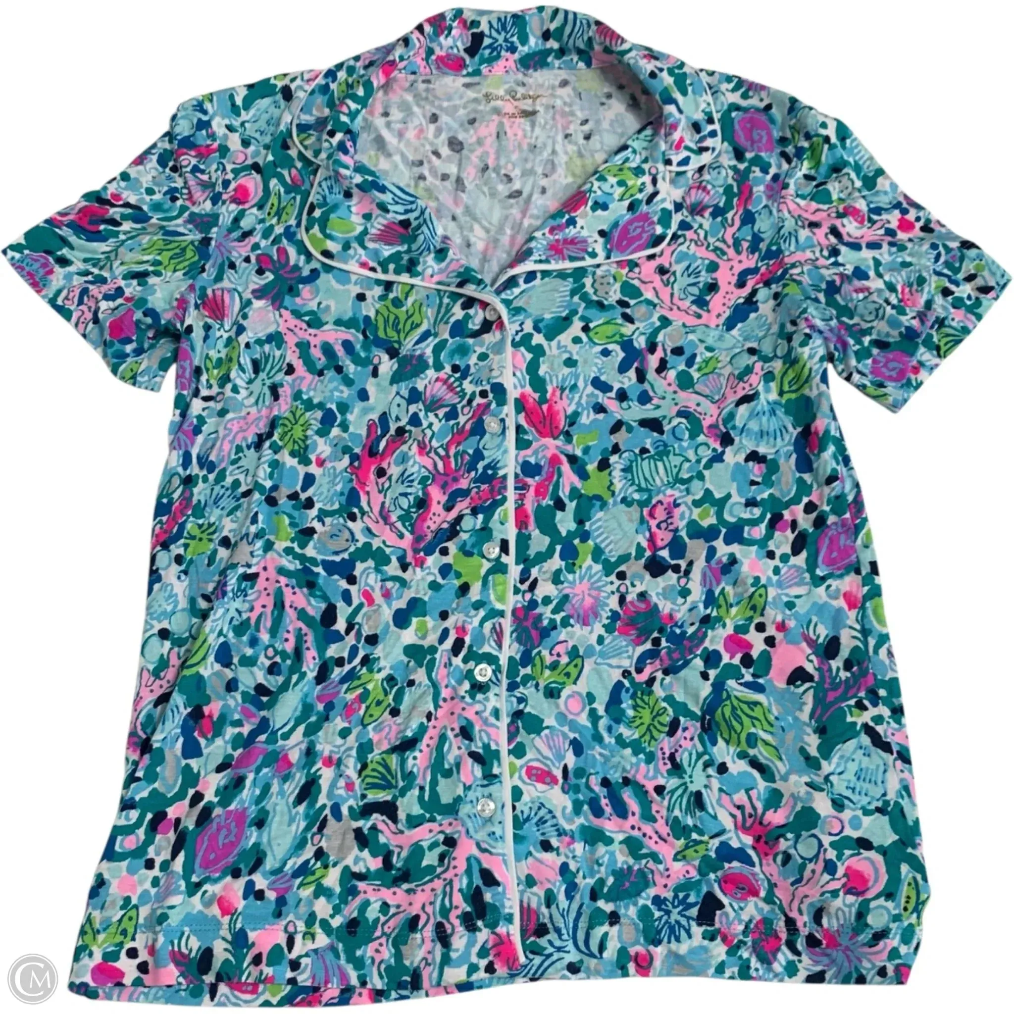 LayeredSleeveConstruction Top Short Sleeve Designer By Lilly Pulitzer In Blue, Size: S