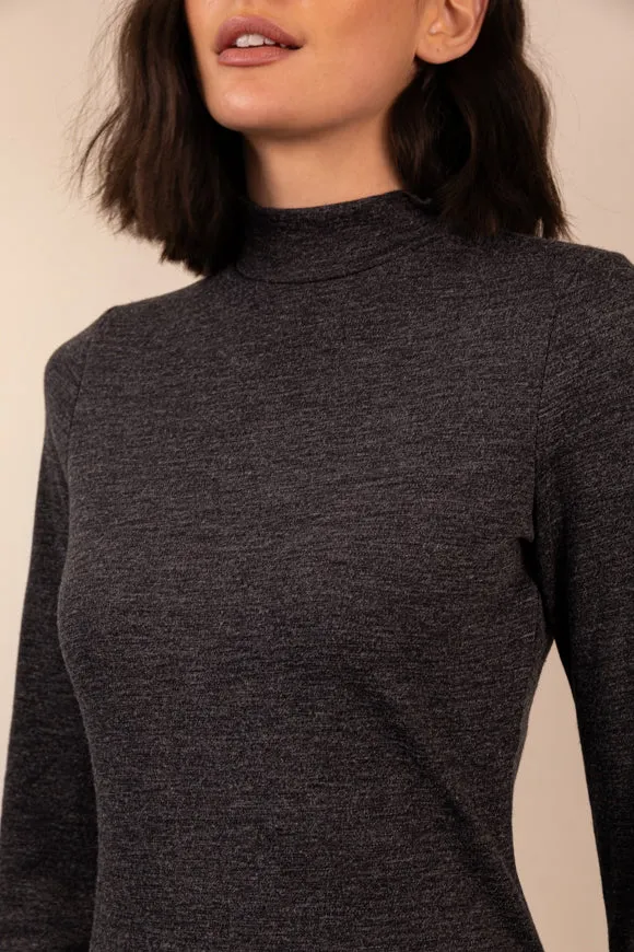 Sleek Feel Flattering Style Fit Mirage Dark Grey Bell Sleeve Dress