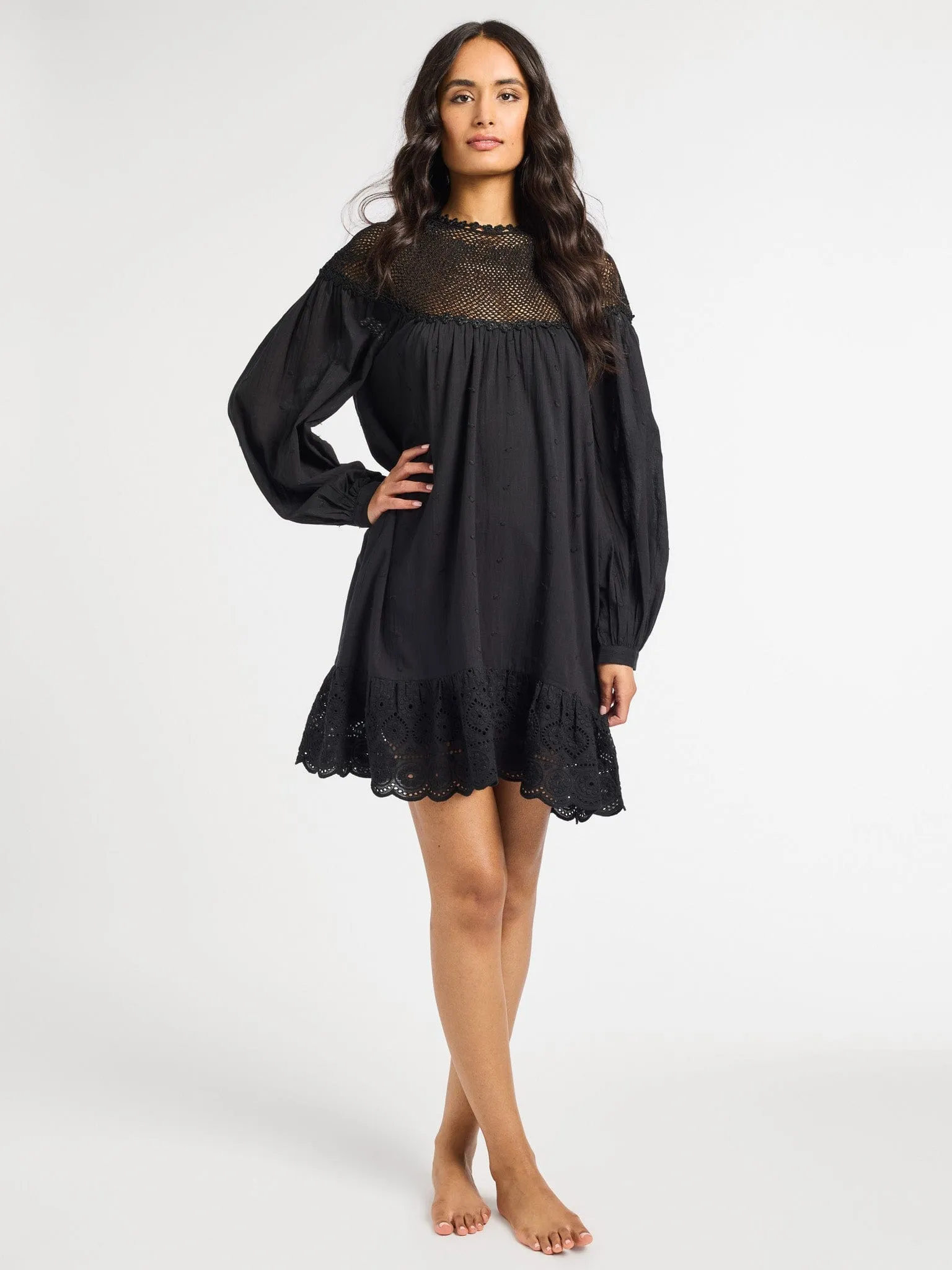 Travel-friendly NonIrritatingLining Mirella Crochet Dress in Black