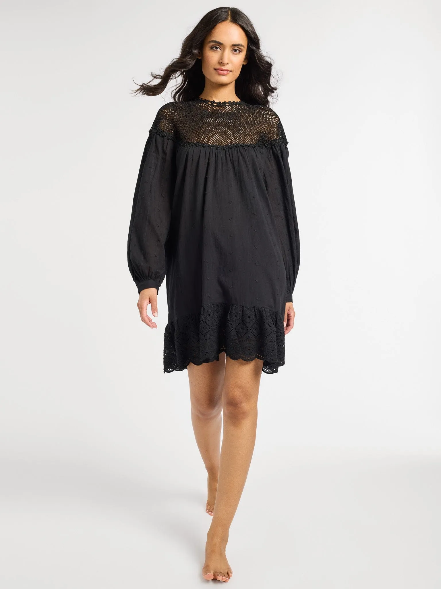 Wrap Charm Mirella Crochet Dress in Black