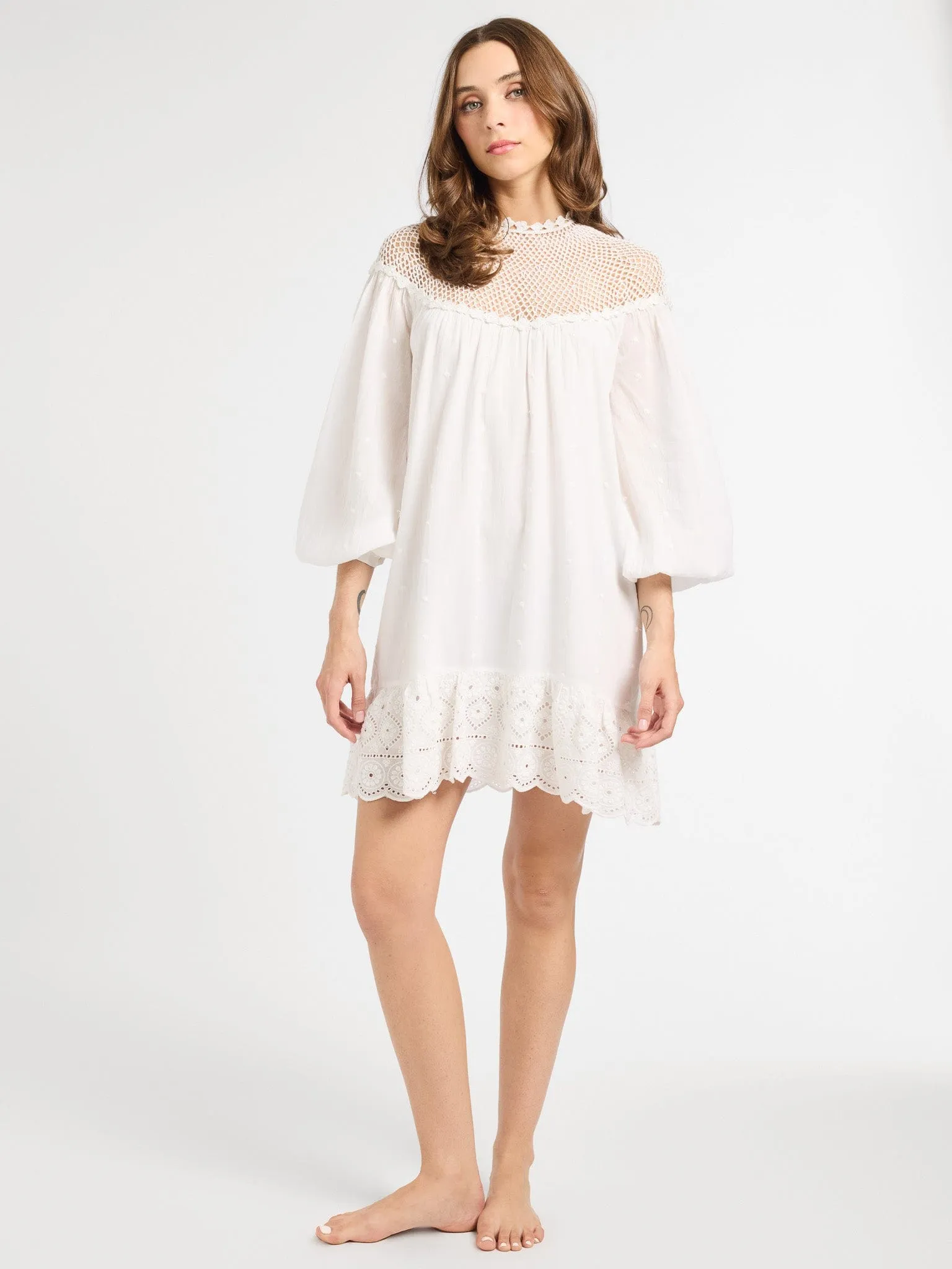 Soft Gradient Mirella Crochet Dress in White