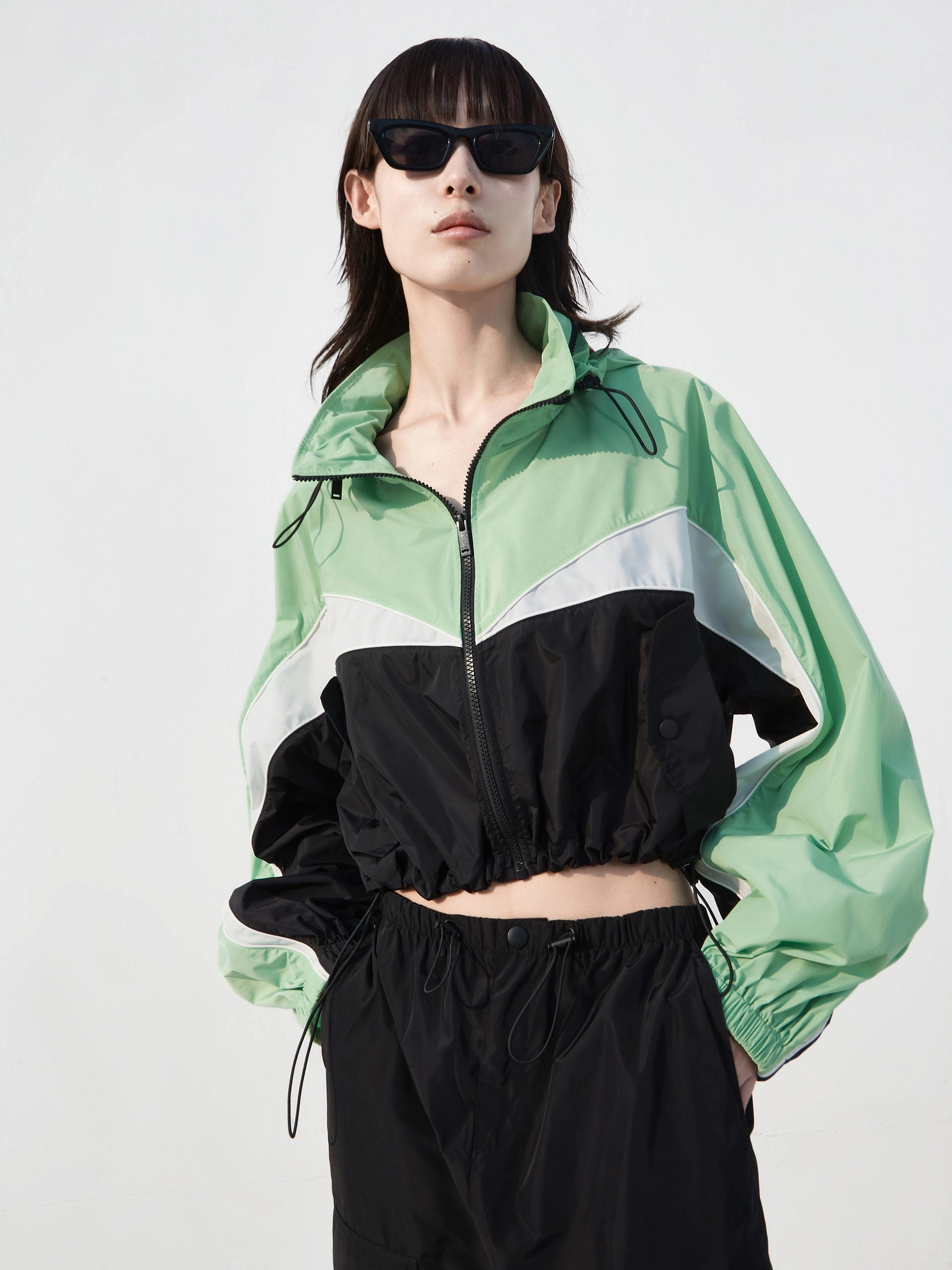 Contrast Zip Jacket with Hooded Multi Panel Design