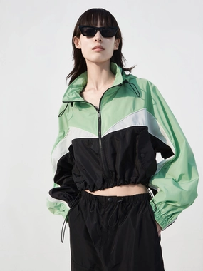 Contrast Zip Jacket with Hooded Multi Panel Design