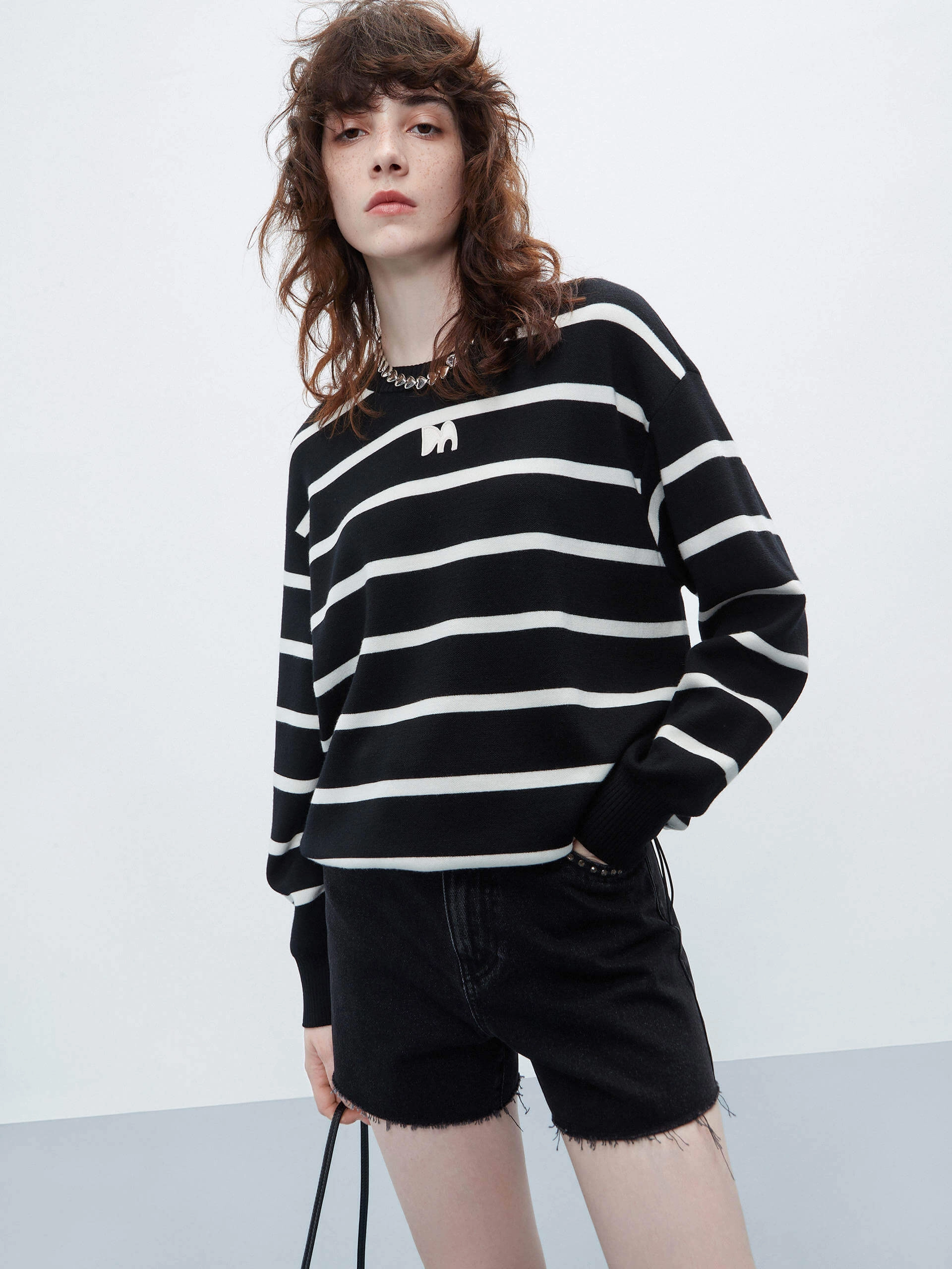Loose Fit Striped Sweater Multi Panel Construction Durable Stitching