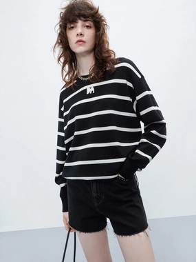 Micro Channel Ventilation Knit Fabric Technology Loose Fit Striped Sweater