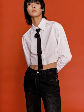 Rose Tie Cropped Shirt Quick Release Fabric