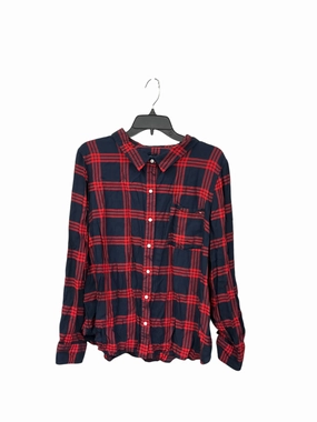 Eco Friendly Blend Top Long Sleeve By Tommy Hilfiger In Plaid Pattern, Size: Xxl