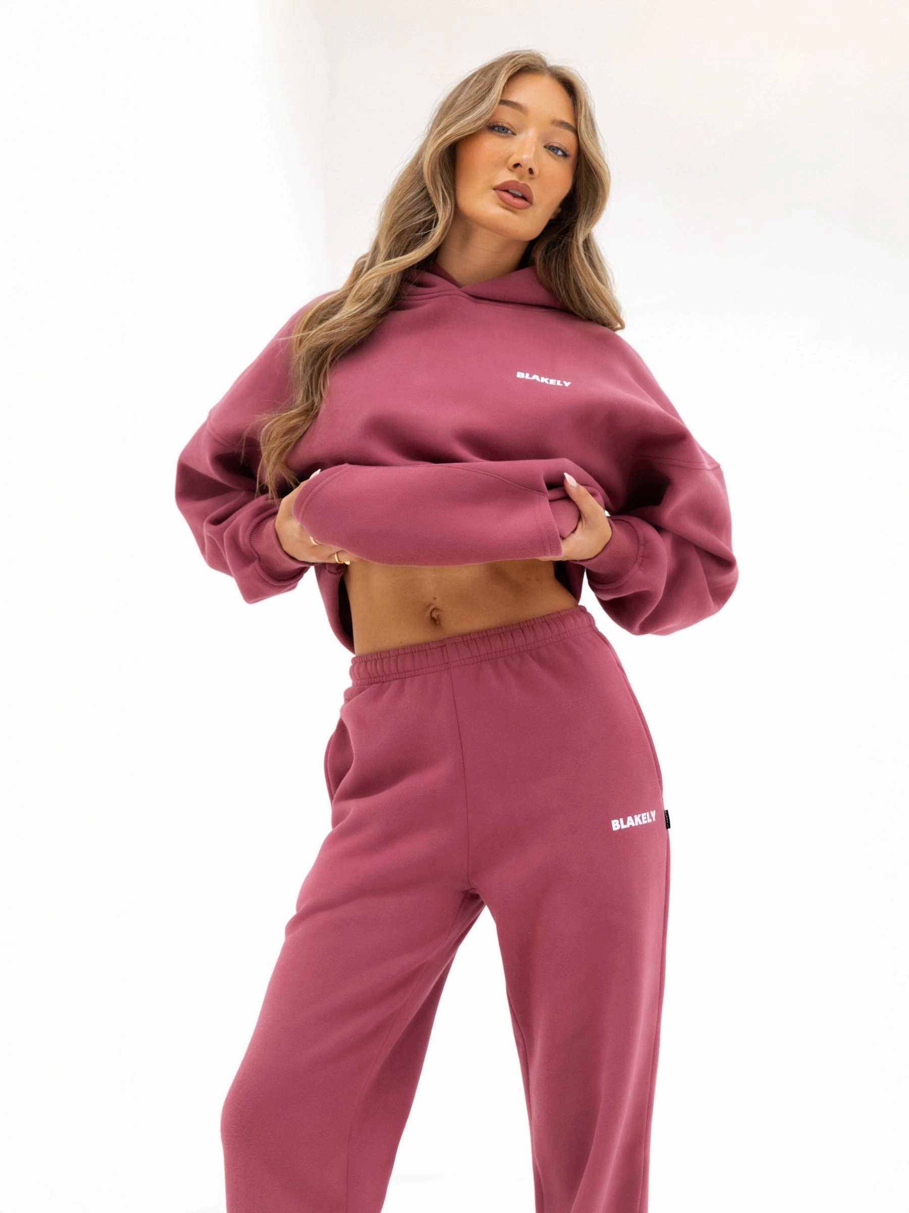 Amelie Wide Leg Sweatpants - Dark Pink OdorResistant Wool blend