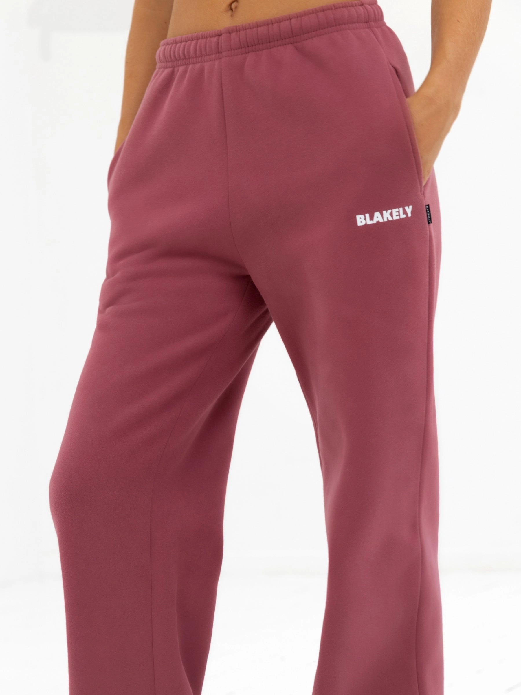 Amelie Wide Leg Sweatpants - Dark Pink Laser Cut Edges
