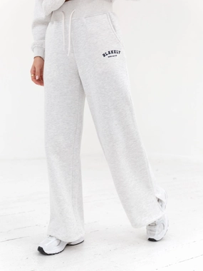 Body Friendly Smart Stretch Varsity Wide Leg Sweatpants - Marl White