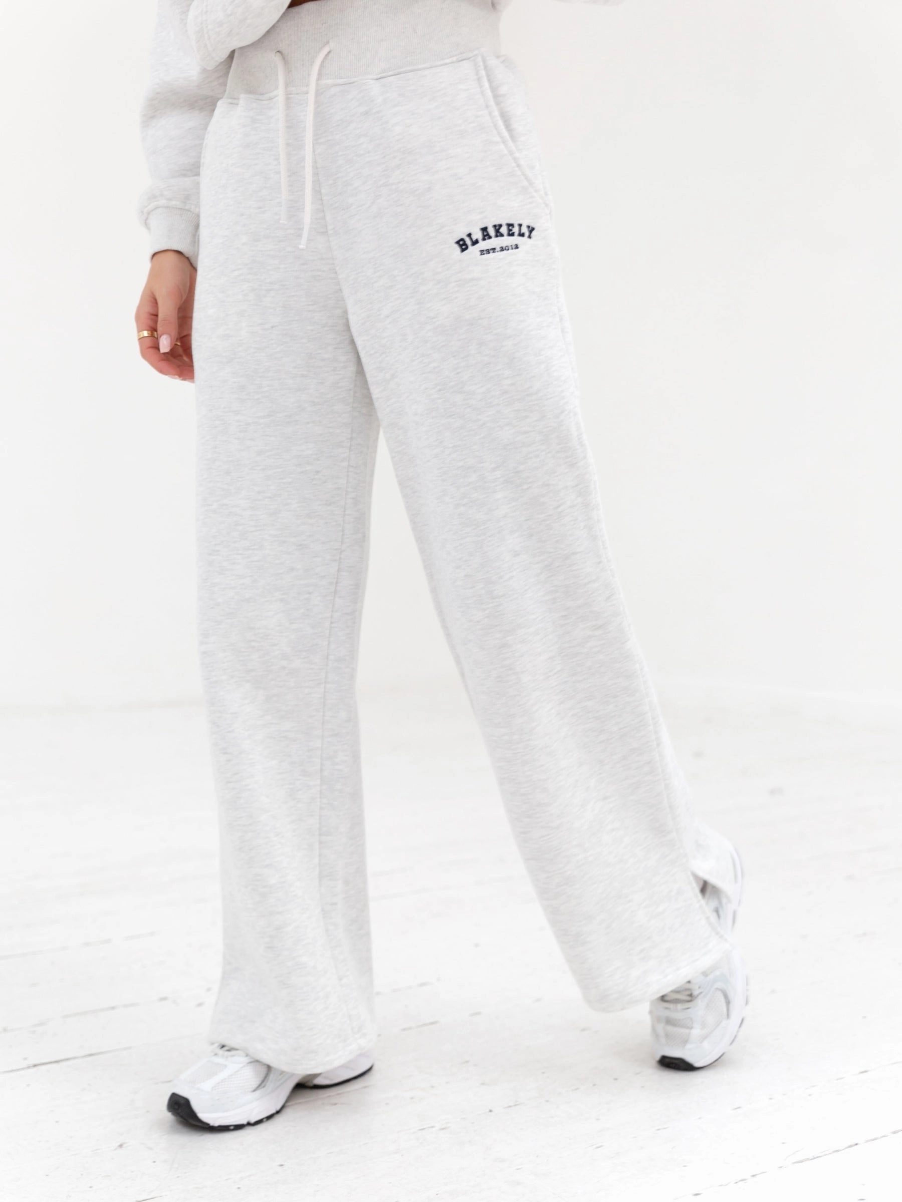 Body Friendly Smart Stretch Varsity Wide Leg Sweatpants - Marl White