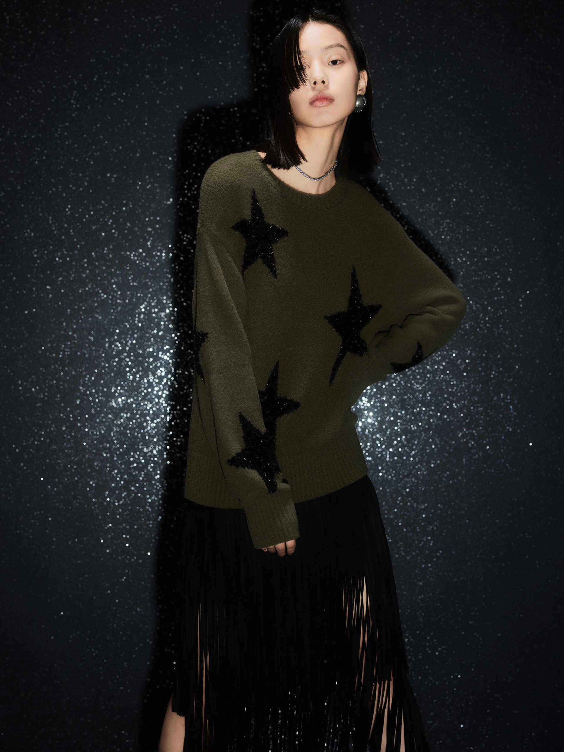 Tension Free Waistband Star Pattern Loose Sweater