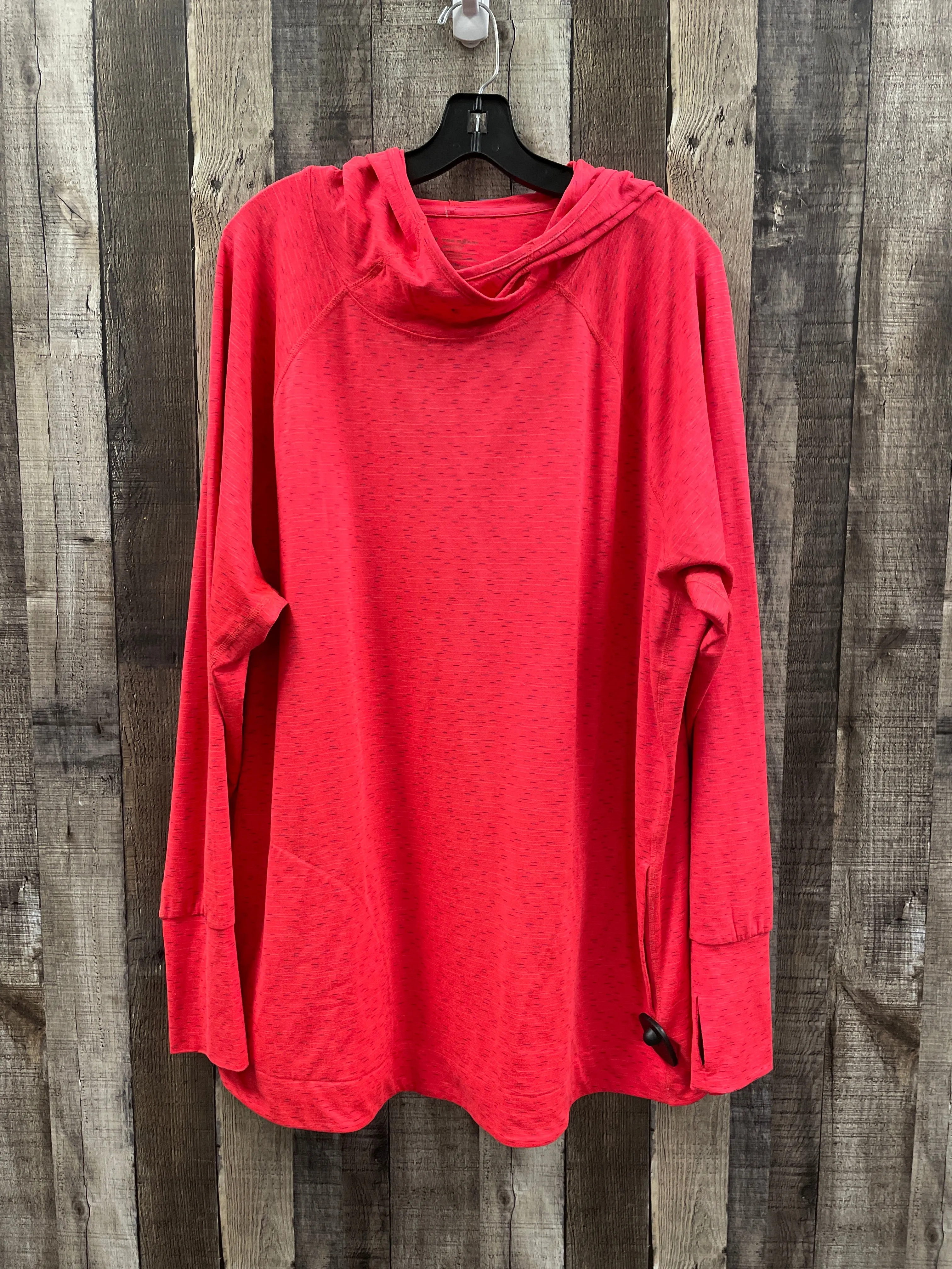 Anti Pill Finish Athletic Top Long Sleeve Hoodie By Tek Gear In Coral, Size: 2x