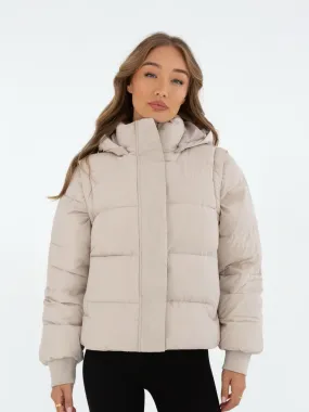 Quilted Pattern Multiway Puffer Coat 2 - Chalk