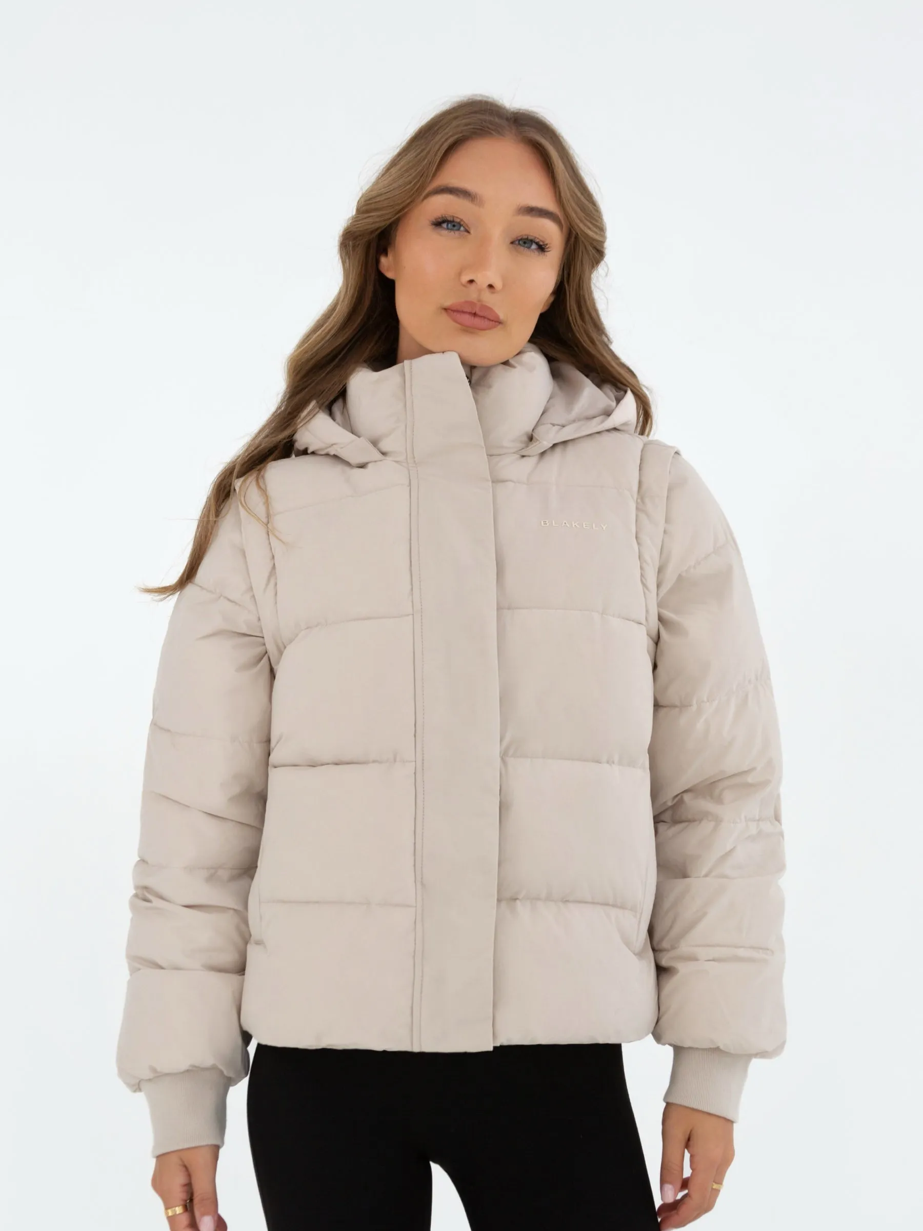 Quilted Pattern Multiway Puffer Coat 2 - Chalk