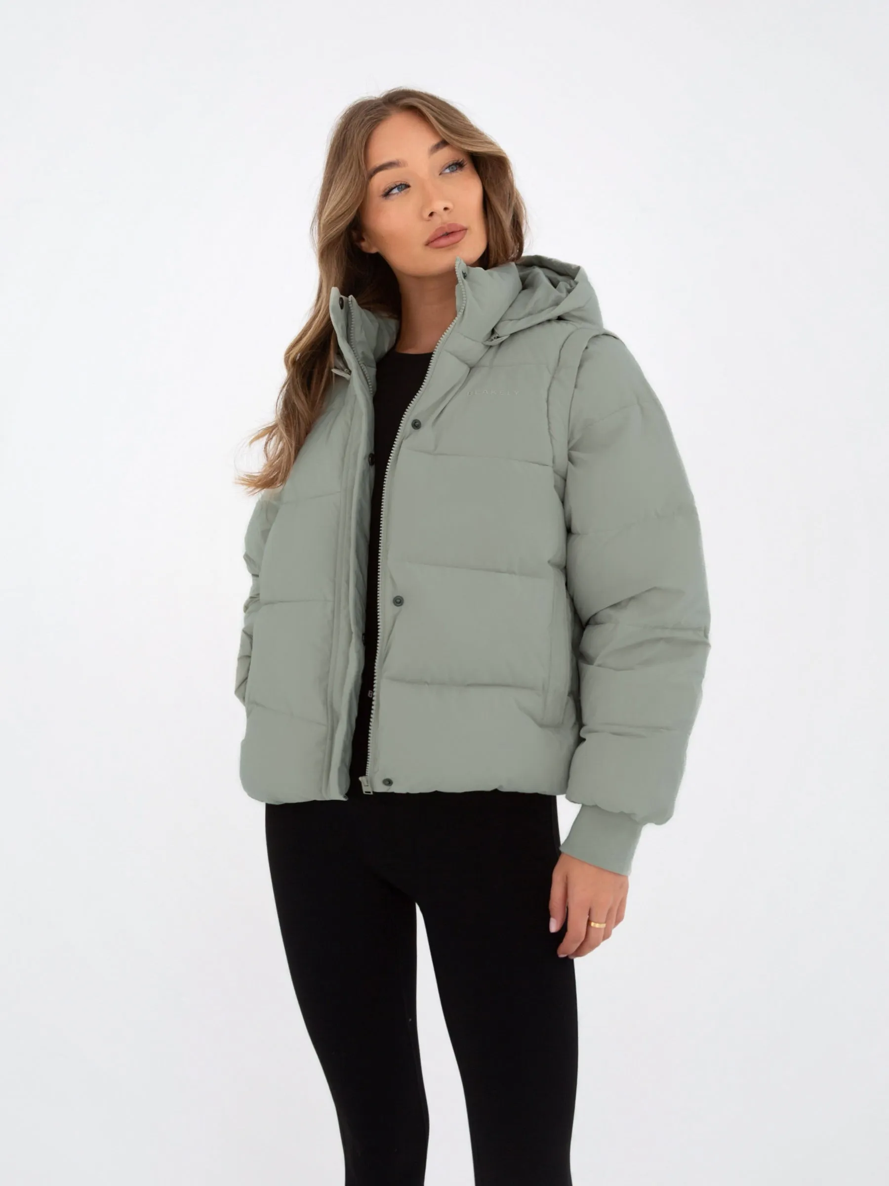 Multiway Puffer Coat 2 - Sage Green Embellished Trim