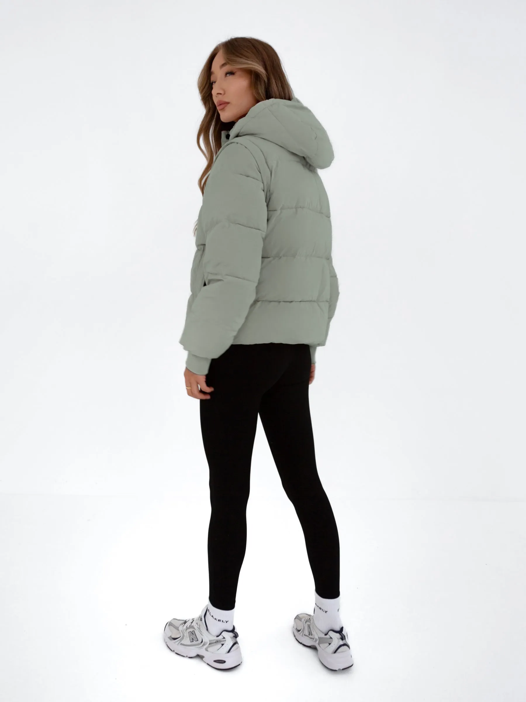 Multiway Puffer Coat 2 - Sage Green Articulated Knees mesh ventilation