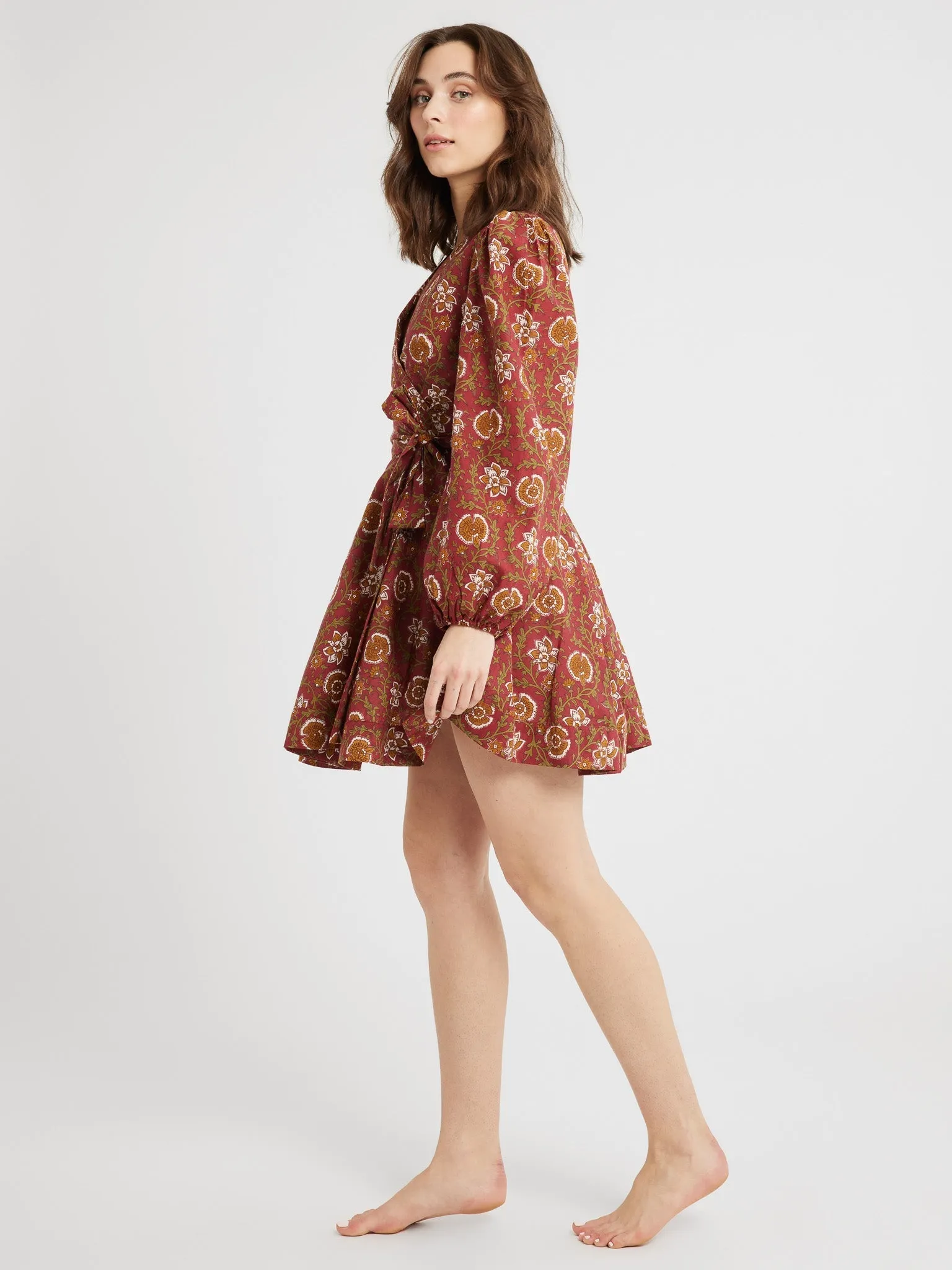 Nan Wrap Dress in Cinnabar Artistic Detail Grace Glow