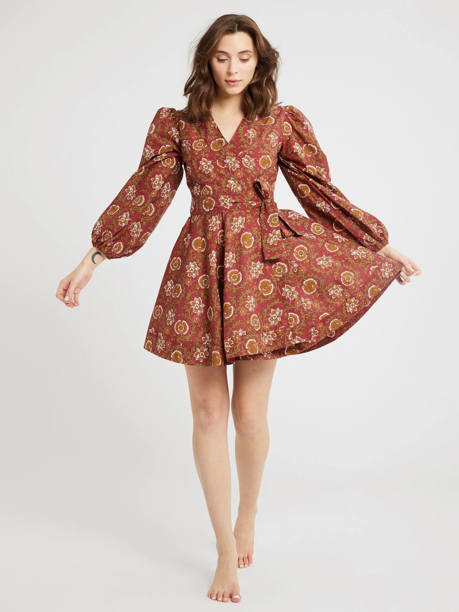 Nan Wrap Dress in Cinnabar Feminine Mood Sharp Motion