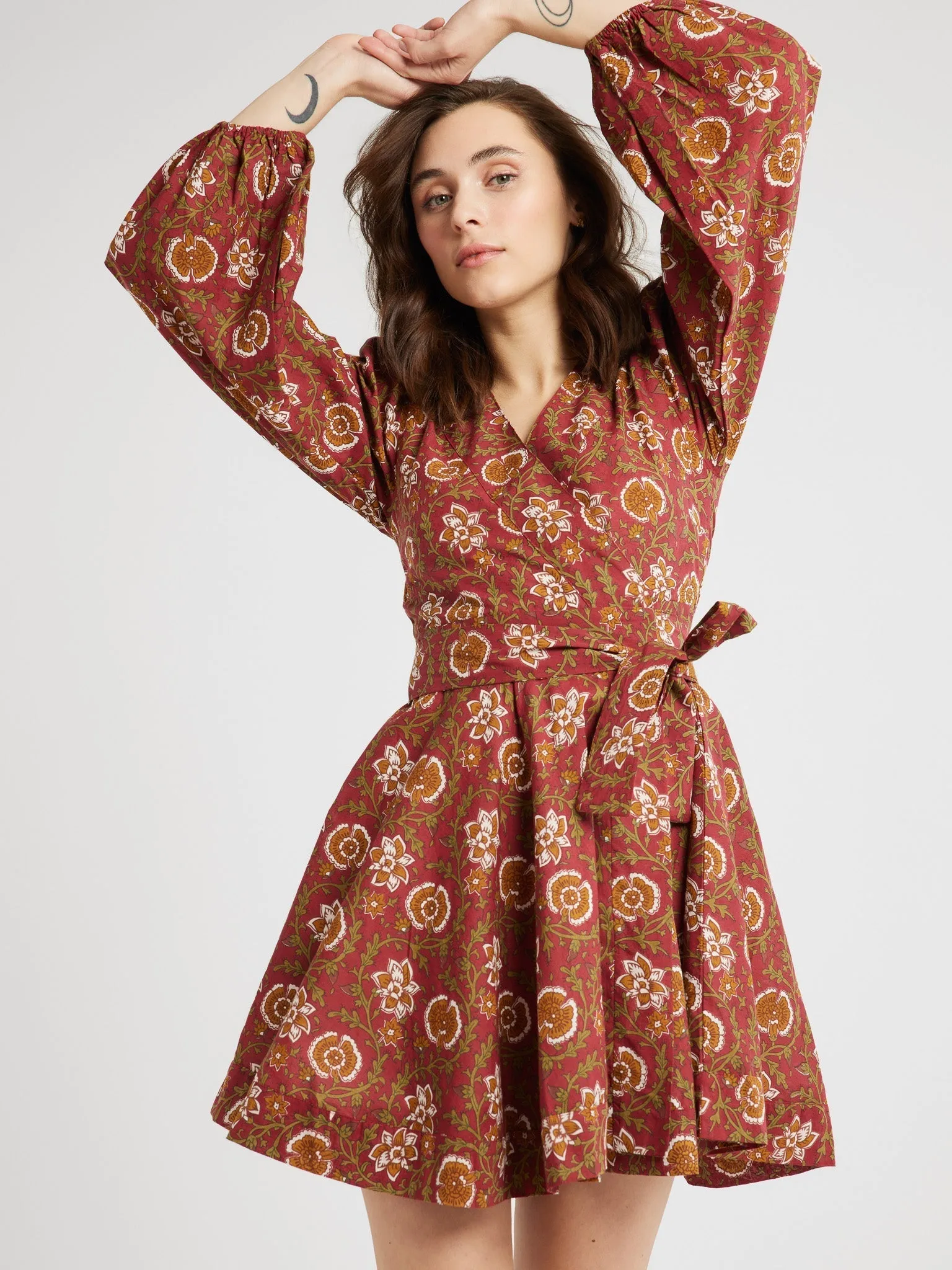 Nan Wrap Dress in Cinnabar Neutral Aesthetic