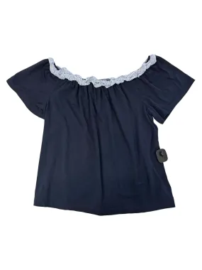 Navy Top Short Sleeve Designer Kate Spade, Size L Minimalist Stitching Functional Side Gussets