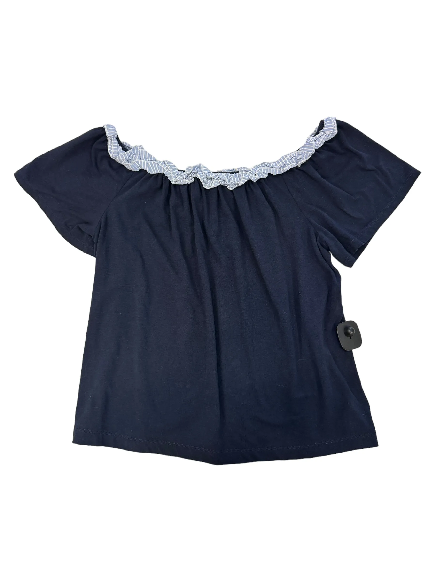 Navy Top Short Sleeve Designer Kate Spade, Size L Minimalist Stitching Functional Side Gussets