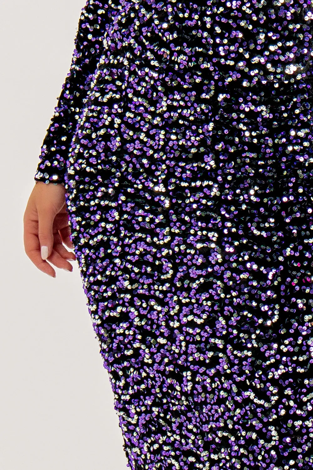 Kam Purple & Silver Sequin High Waisted Midi Skirt Fashion Forward