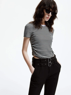 Dynamic Flex Panels Side Pleated Cropped T-shirt