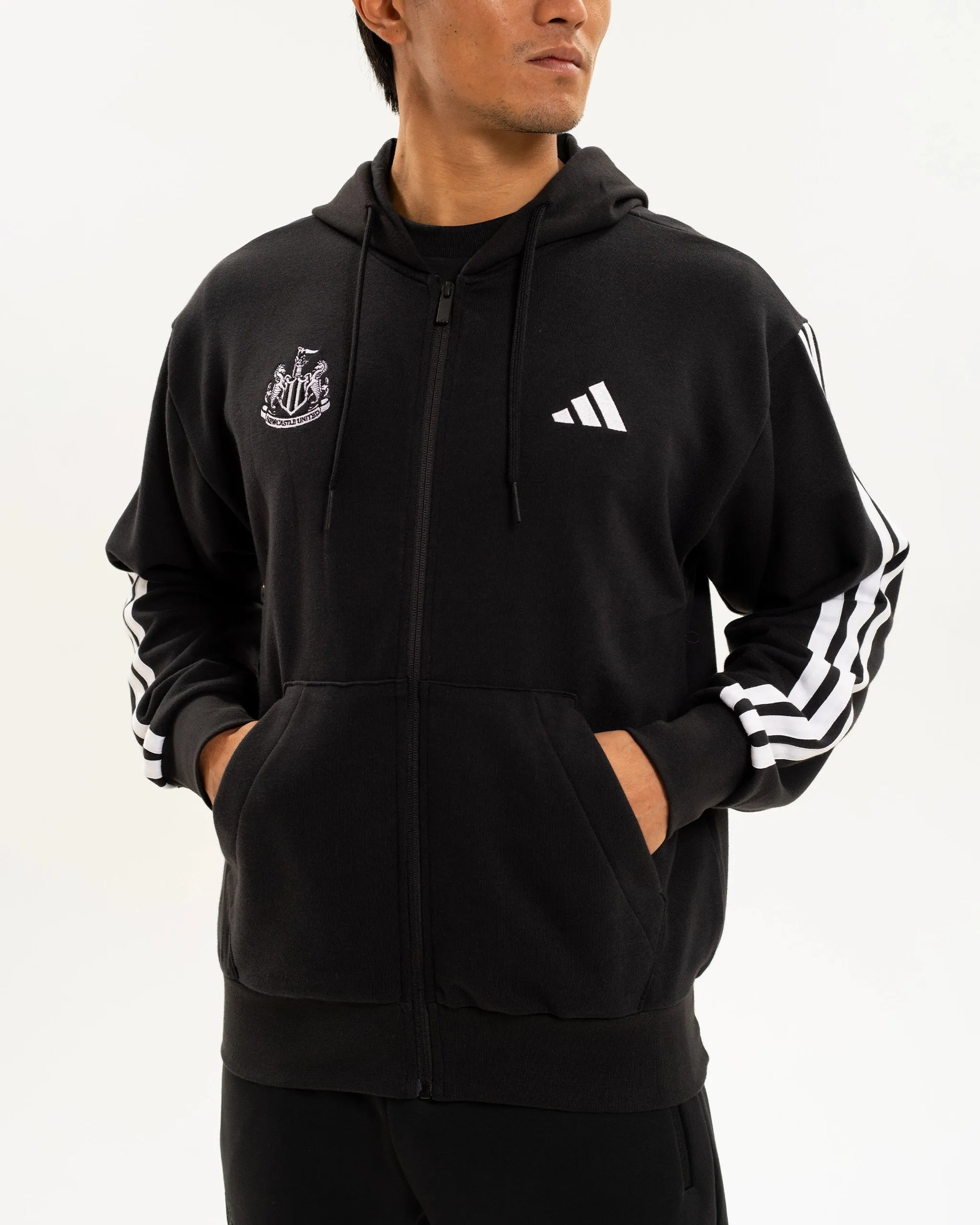 Effortless Layer Sleek Wear Fit Newcastle United adidas Men's 3-Stripe Black Full Zip Hoodie