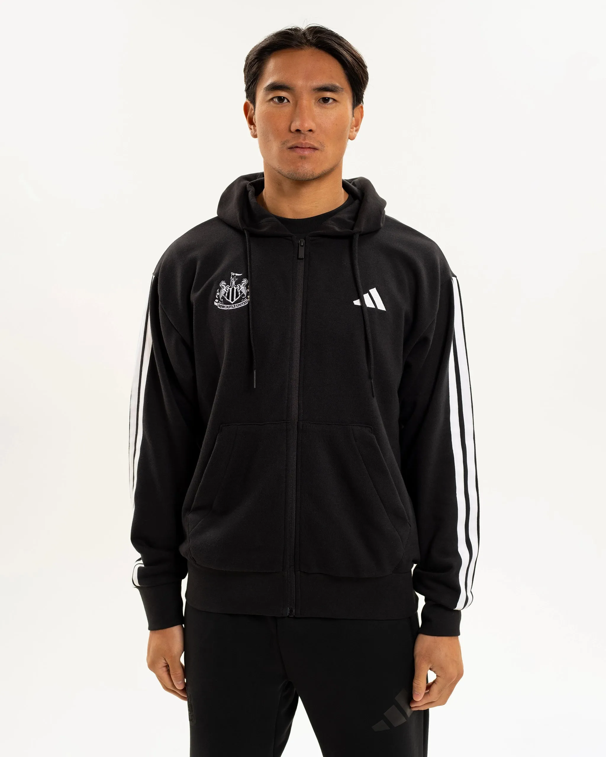 Comfortable Style Newcastle United adidas Men's 3-Stripe Black Full Zip Hoodie