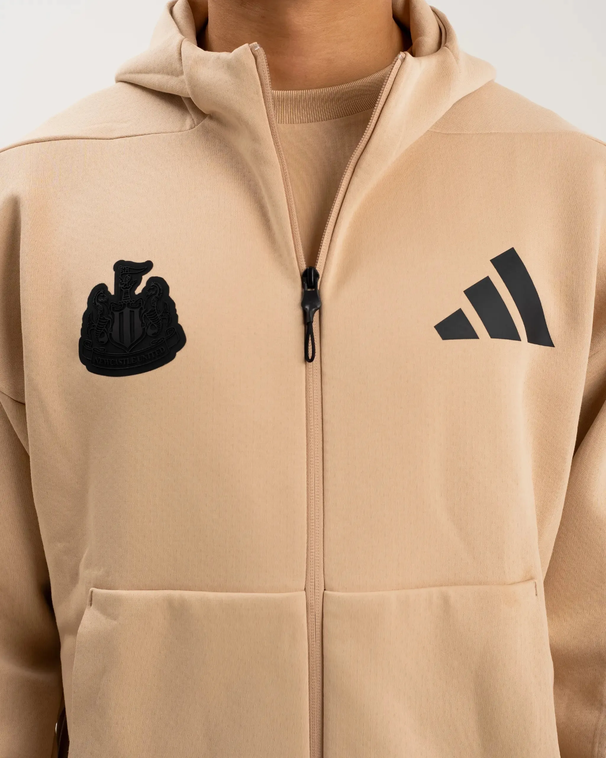 Newcastle United adidas Men's Z.N.E. Beige Full Zip Hoodie Allergen Free Processing