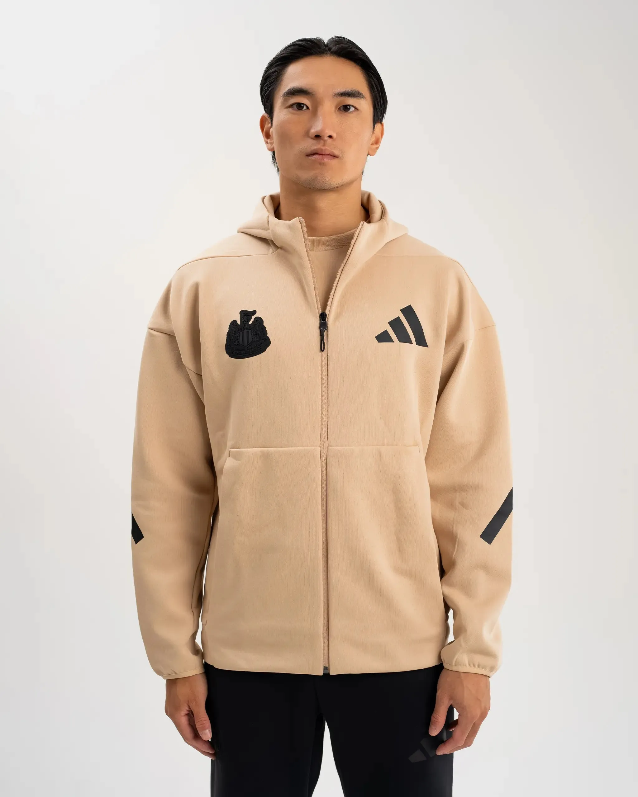 Newcastle United adidas Men's Z.N.E. Beige Full Zip Hoodie Trendy Layers Comfy Layered Wear