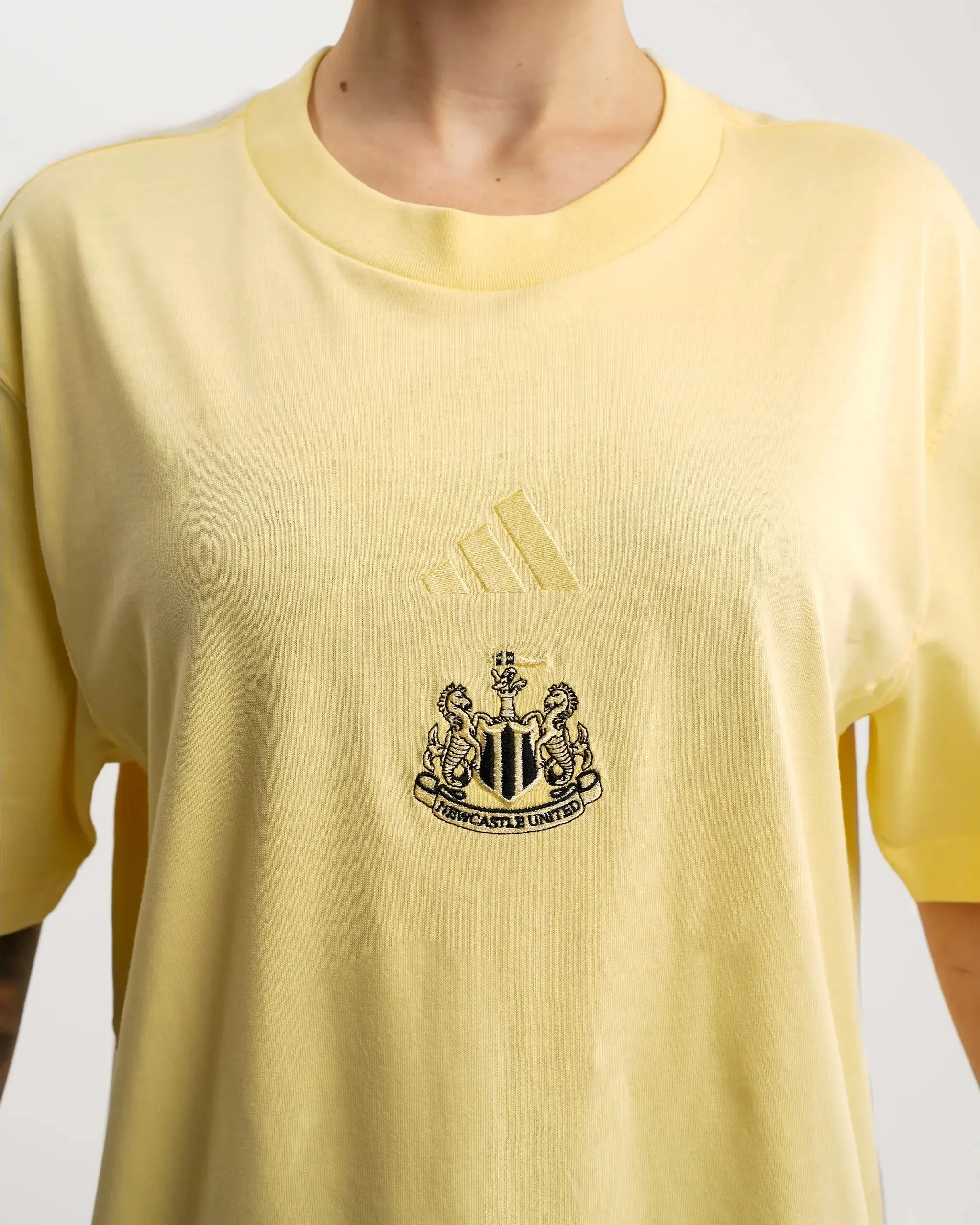 Newcastle United adidas Women's All SZN Yellow Loose Tee Trendy Comfort Fit Multi Panel Structure