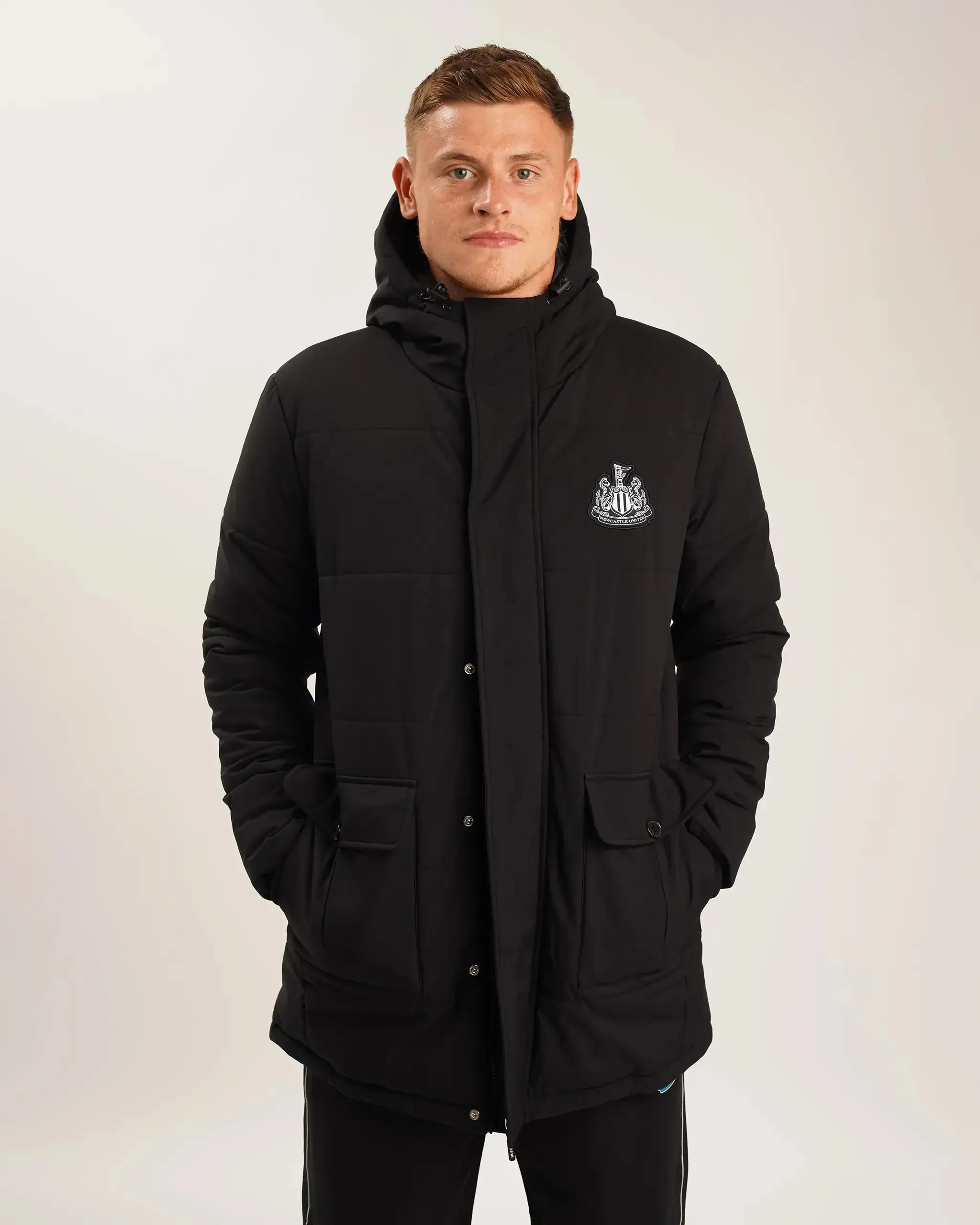 Newcastle United Men's Black Long Line Padded Jacket (Stadio) Easy Comfort