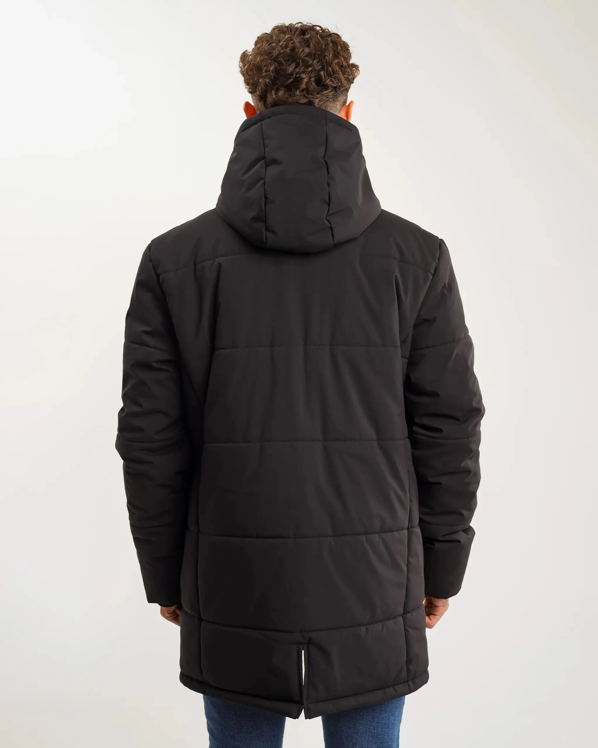 Newcastle United Men's Black Long Line Padded Jacket (Stadio) Articulated Ergonomic Fit
