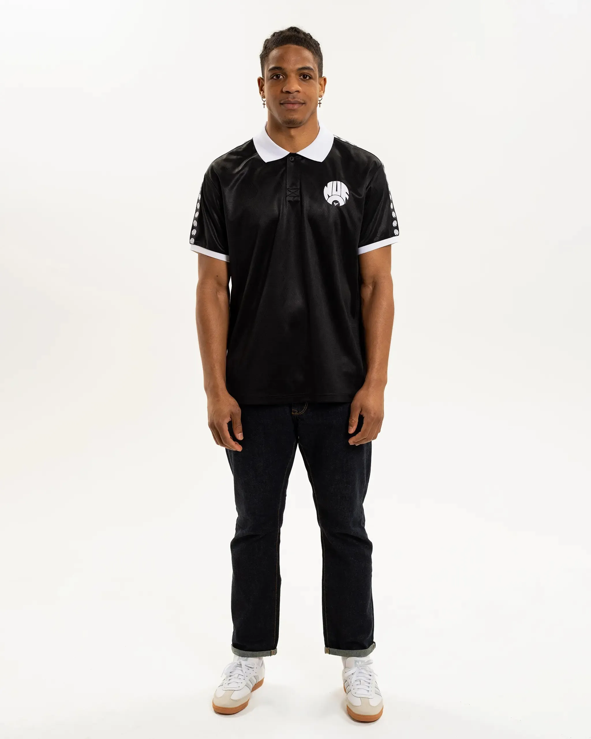Newcastle United Men's Black Tape Polo Shirt V neck elegance